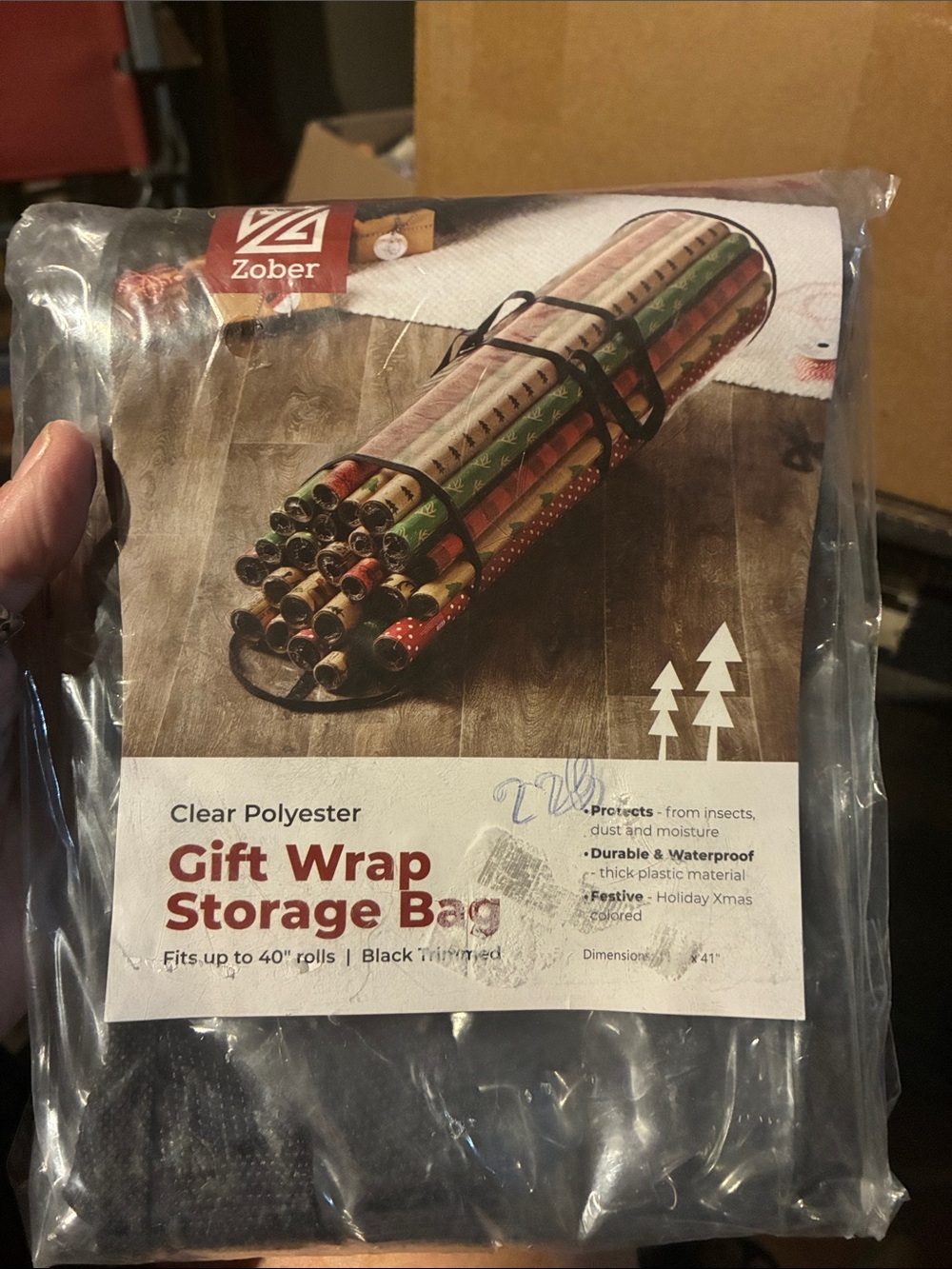 Clear Gift Wrap Storage Bag with Black Trim - Black
